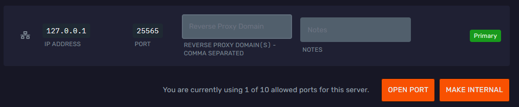 DuckPanel Ports and Proxies tab with existing allocations