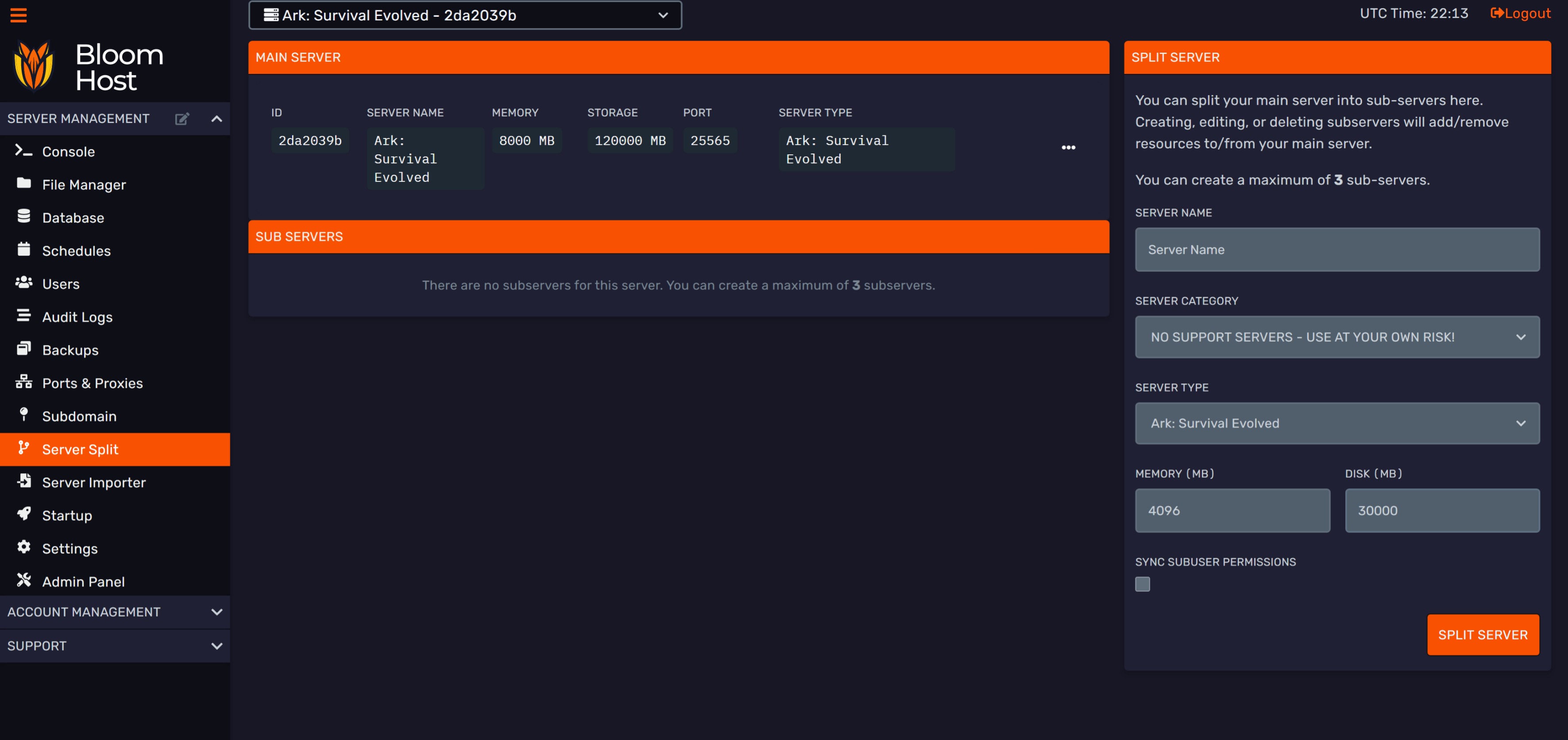 ARK server port requirements listed in a table