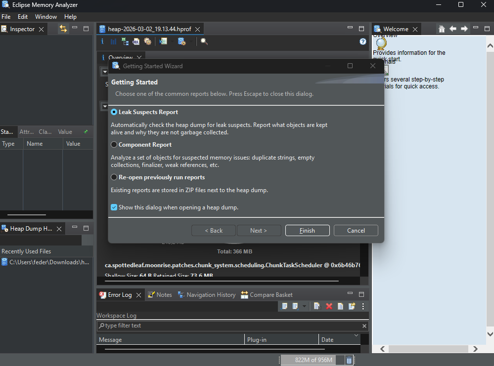 Eclipse Memory Analyzer report selection with Leak Suspects Report