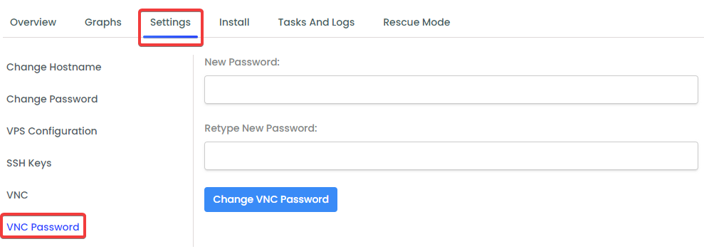 VirtFusion Settings tab showing the VNC Password option