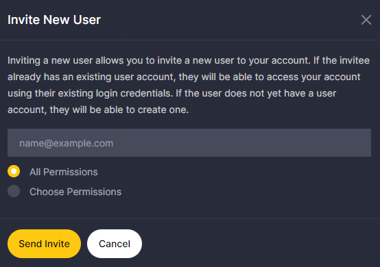 Billing subuser permissions selected in the invitation form
