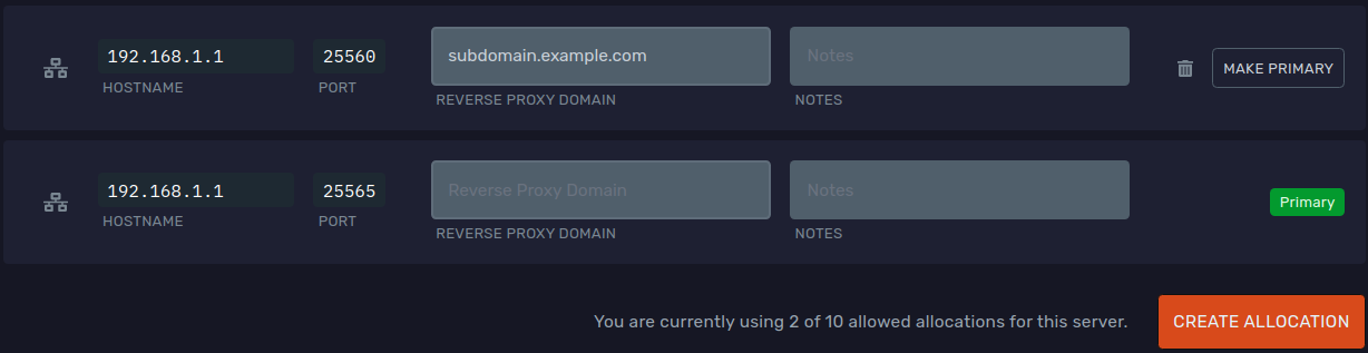 DuckPanel Ports and Proxies tab with proxy controls