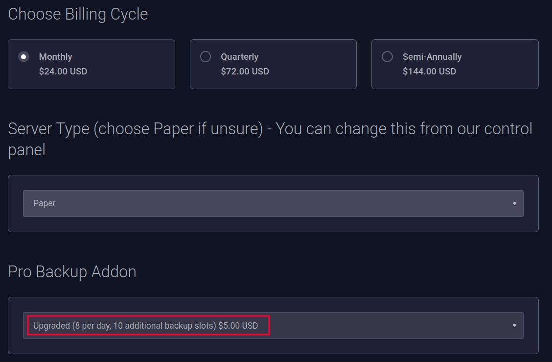 Checkout pro backup addon selected